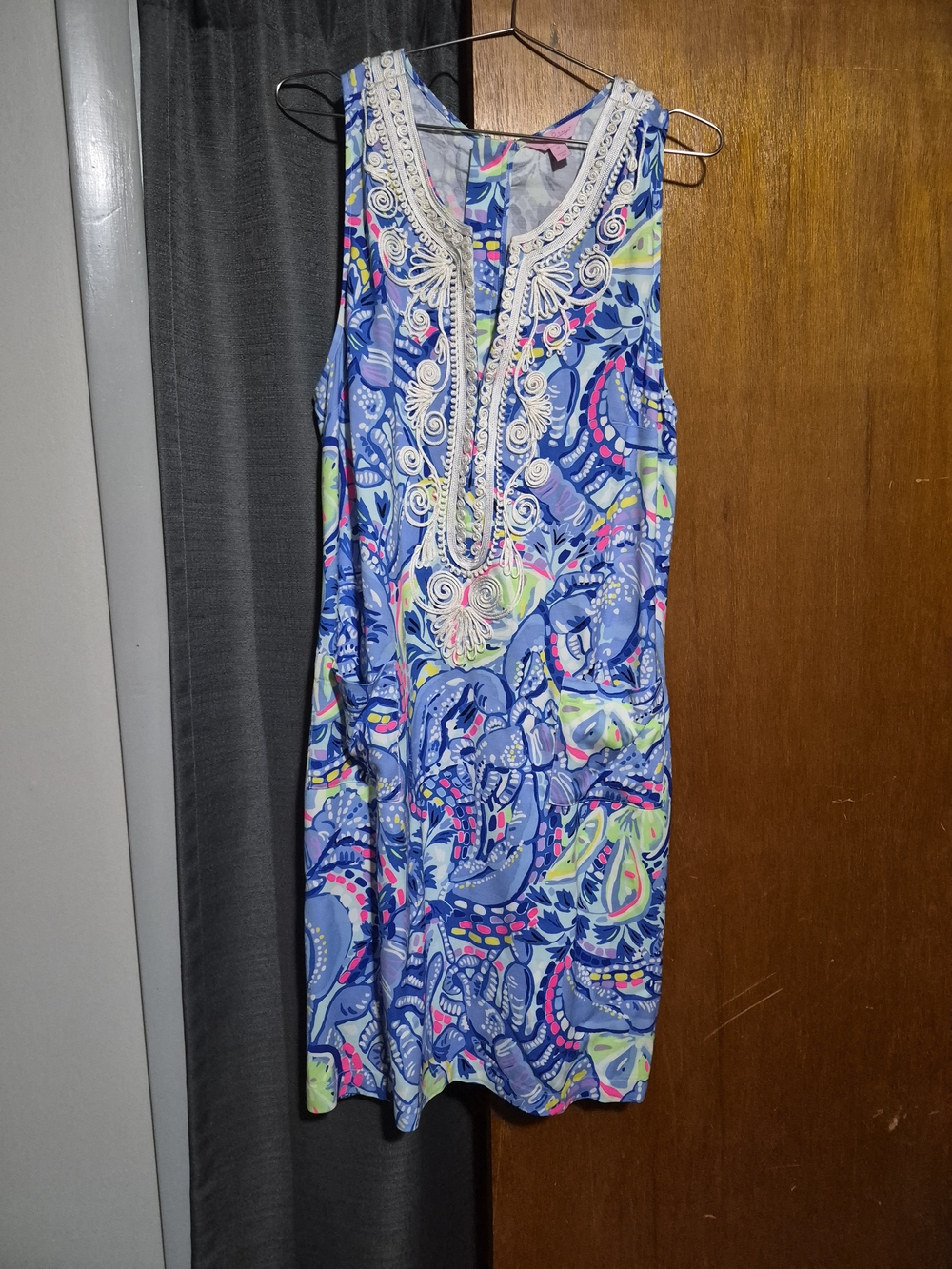 Lilly Pulitzer Carlotta Blue Peri Pinch Stretch Corded Lace Shift Dress Sz. 14